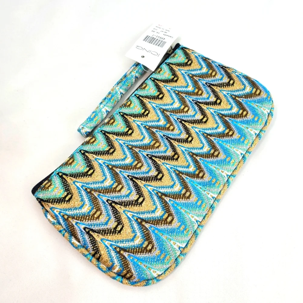 NWT! Icing Blue and Gold Curved Chevron Wristlet